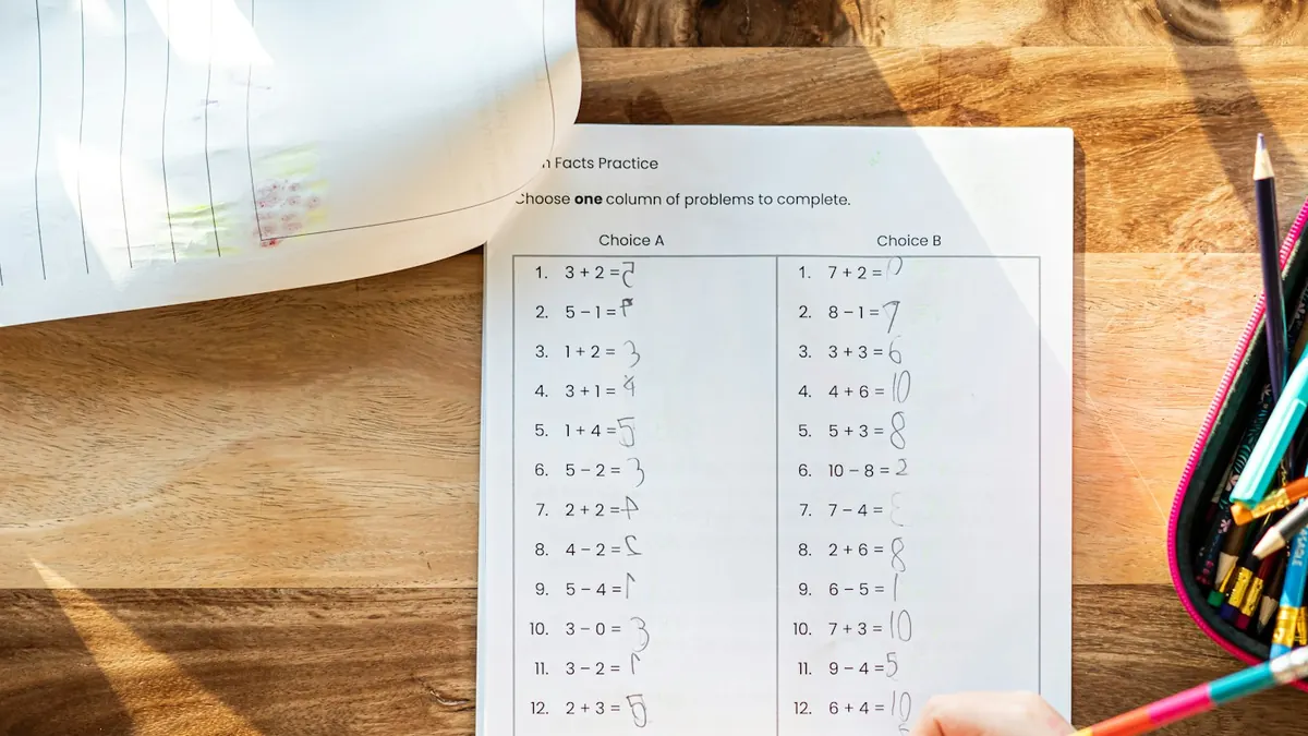 Use case: a student working through a printed math worksheet