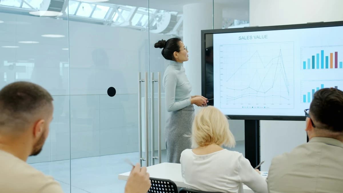 Use case: a marketer presenting charts on a screen at a quarterly review